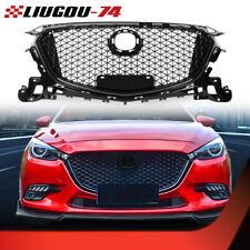 Front Bumper Grille Grill Honeycomb Glossy Black Fit For 2017-2019 Mazda 3 Axela
