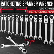 12pcs Ratcheting Wrench Set 8-19mm Metric Spanner Tool Combination Flexible Head