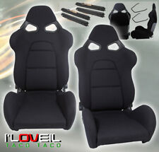 Fully Reclinable Black Cloth Bucket Seats Pair Track Drag Time Attack W Sliders