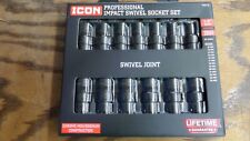 Icon Professional Impact Swivel Socket Set 13pc 12 Drive Metric I3um-13 - New