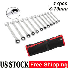 12pcs Ratcheting Combination Wrench Set Spanner Tool 8-19mm